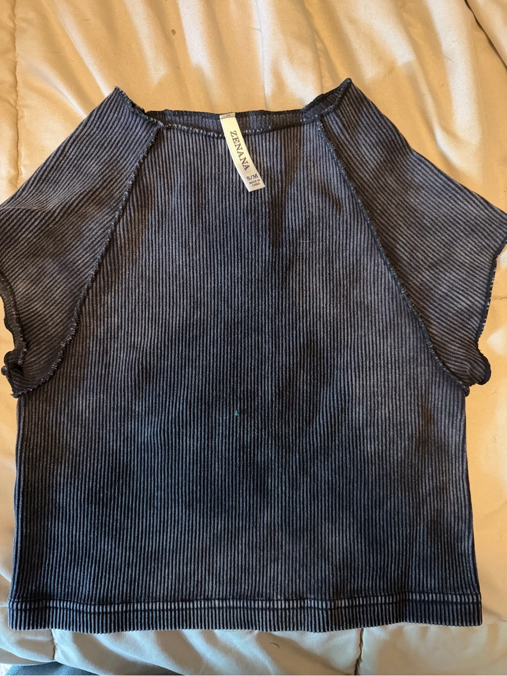 Zenana Outfitters Ribbed Short Sleeve Top in Charcoal